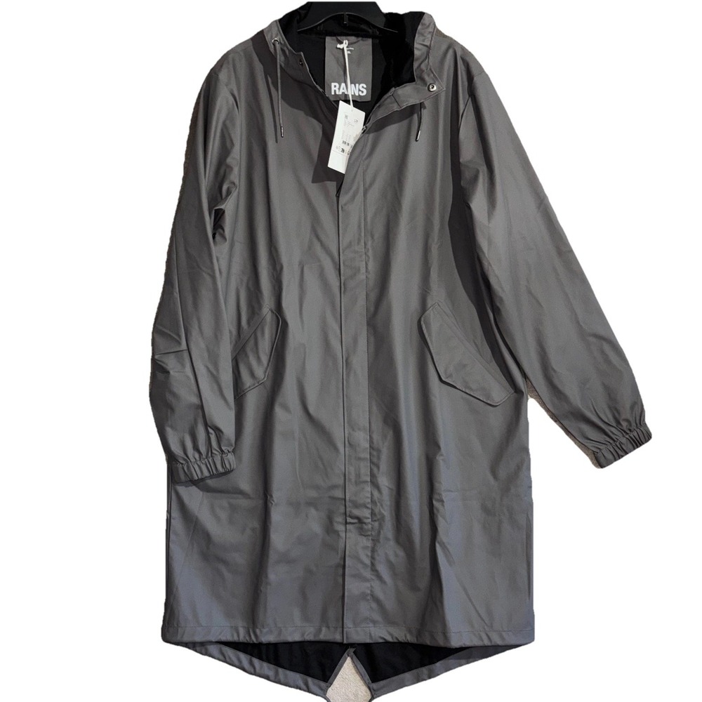 Rains Fishtail Parka W3 Raincoat Unisex XL Slate Gray Hood Waterproof Back Yoke
